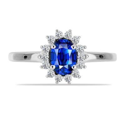 BUY NATURAL BLUE SAPPHIRE GEMSTONE HALO RING IN 925 STERLING SILVER